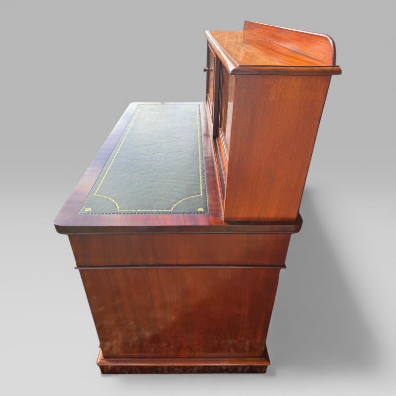 Antique Victorian Mahogany Pedestal Desk – 9 Drawers, Tooled Leather & Cupboard - Image 9